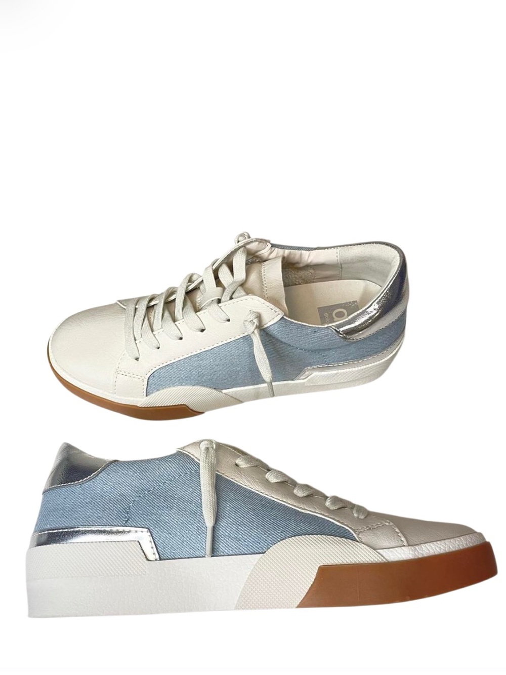 DV by Dolce Vita Helix Slip-On Sneakers in White and Blue Denim